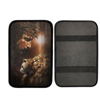 Lion Of Judah, God, Unique Cross, Beautiful Night Car Center Console Cover, Car Armrest Pad, Christian Gift, Armrest Box Mat