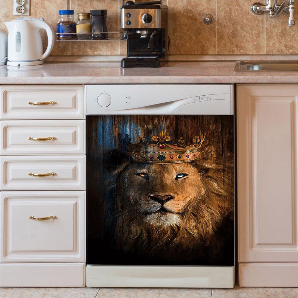 Lion Of Judah Gorgeous Crown Dishwasher Cover, Christian Dishwasher Wrap, Religious Kitchen Decoration