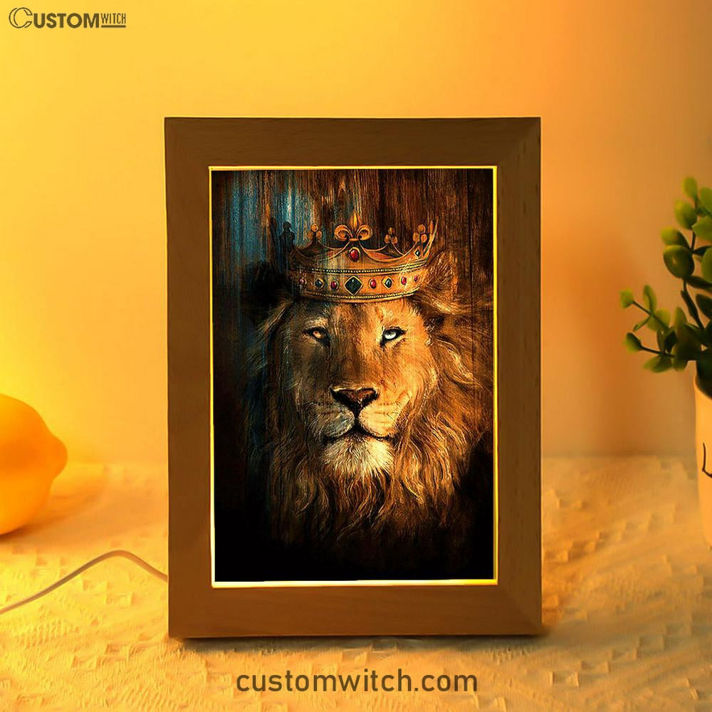 Lion Of Judah Gorgeous Crown Frame Lamp - Christian Art - Religious Home Decor