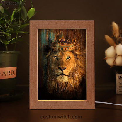 Lion Of Judah Gorgeous Crown Frame Lamp - Christian Art - Religious Home Decor
