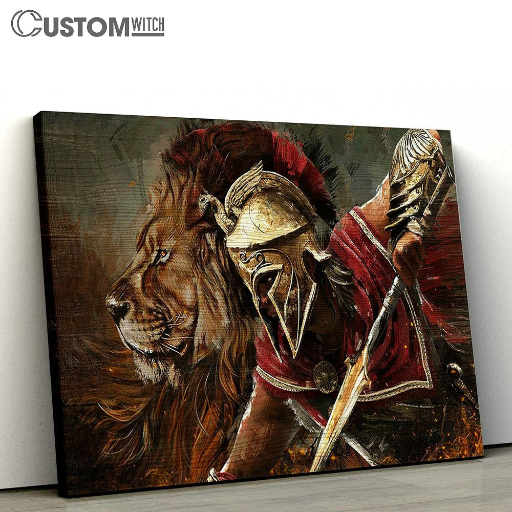 Lion Of Judah Helmet Of Salvation Great A Brave Warrior Of God Canvas Art - Christian Wall Art Decor - Bible Verse Canvas