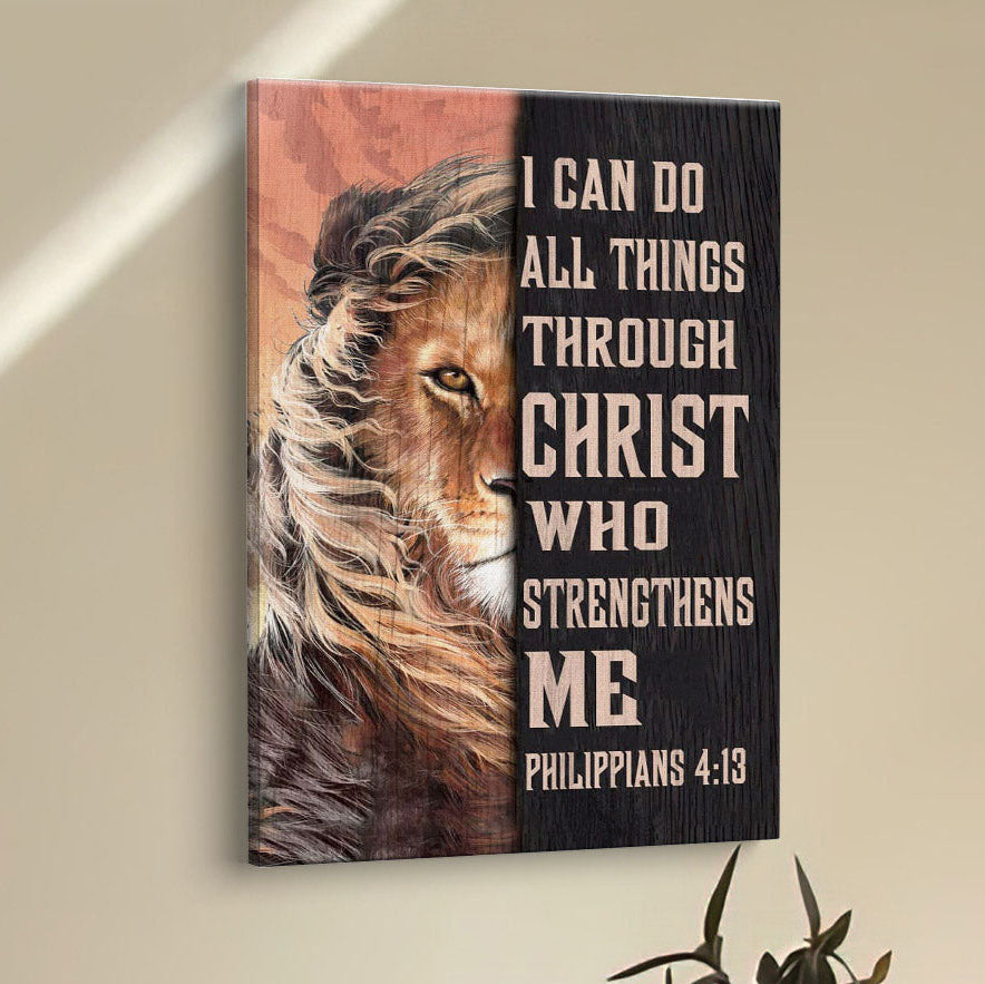 Lion Of Judah I Can Do All Things Through Christ Canvas Prints - Bible Verse Wall Decor - Scripture Wall Art