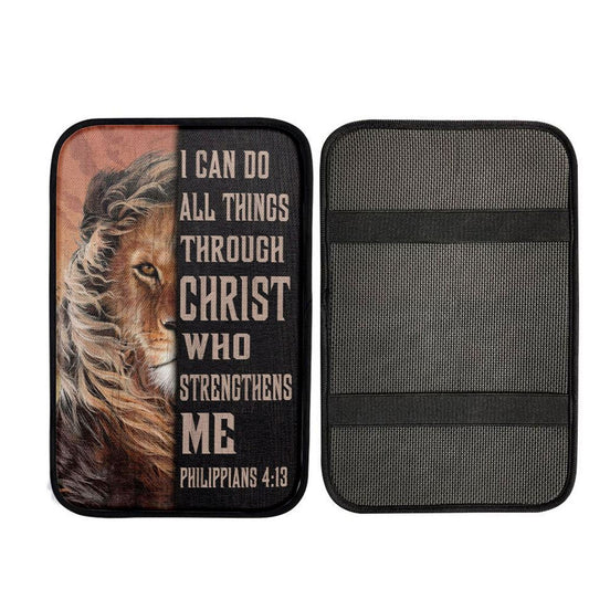 Lion Of Judah I Can Do All Things Through Christ Car Center Console Cover, Christ Car Interior Accessories