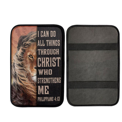 Lion Of Judah I Can Do All Things Through Christ Car Center Console Cover, Religious Car Interior Accessories