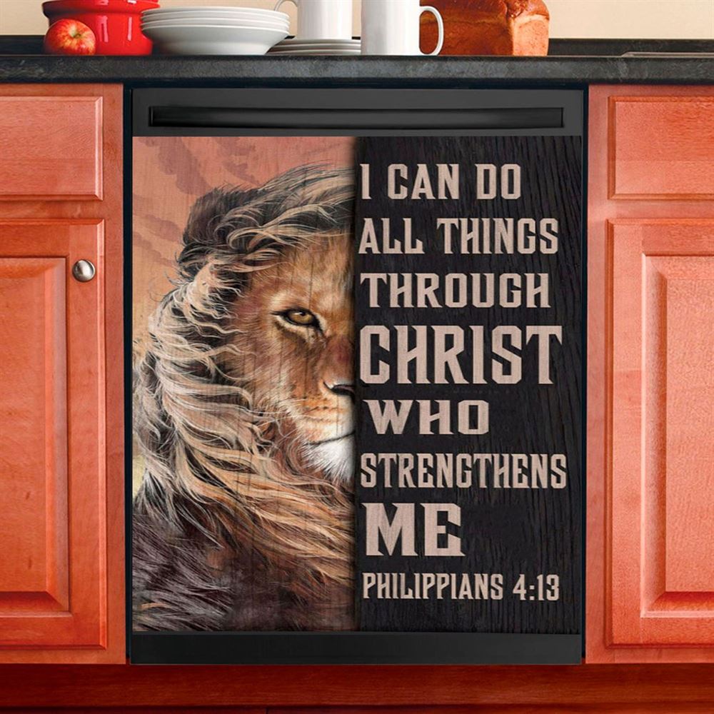 Lion Of Judah I Can Do All Things Through Christ Dishwasher Cover, Bible Verse Dishwasher Wrap, Scripture Kitchen Decoration