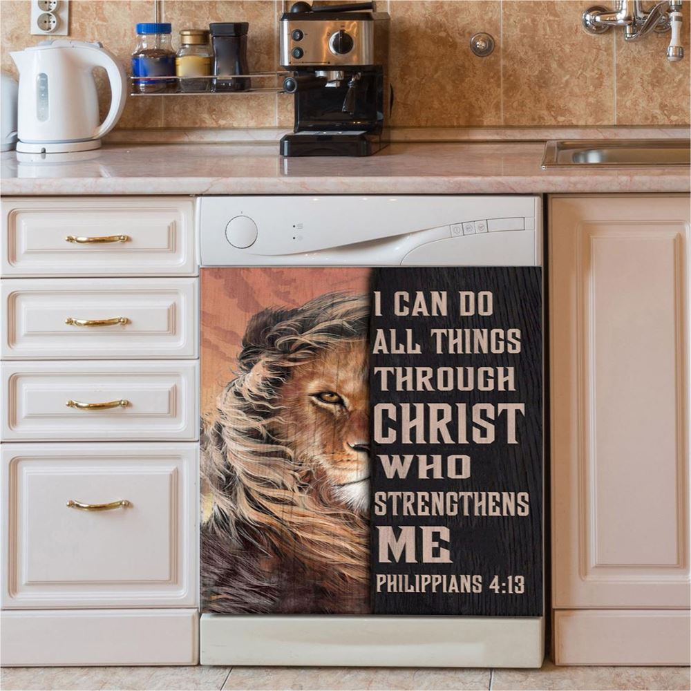 Lion Of Judah I Can Do All Things Through Christ Dishwasher Cover, Bible Verse Dishwasher Wrap, Scripture Kitchen Decoration