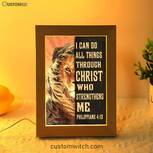 Lion Of Judah I Can Do All Things Through Christ Frame Lamp Prints - Bible Verse Decor - Scripture Art