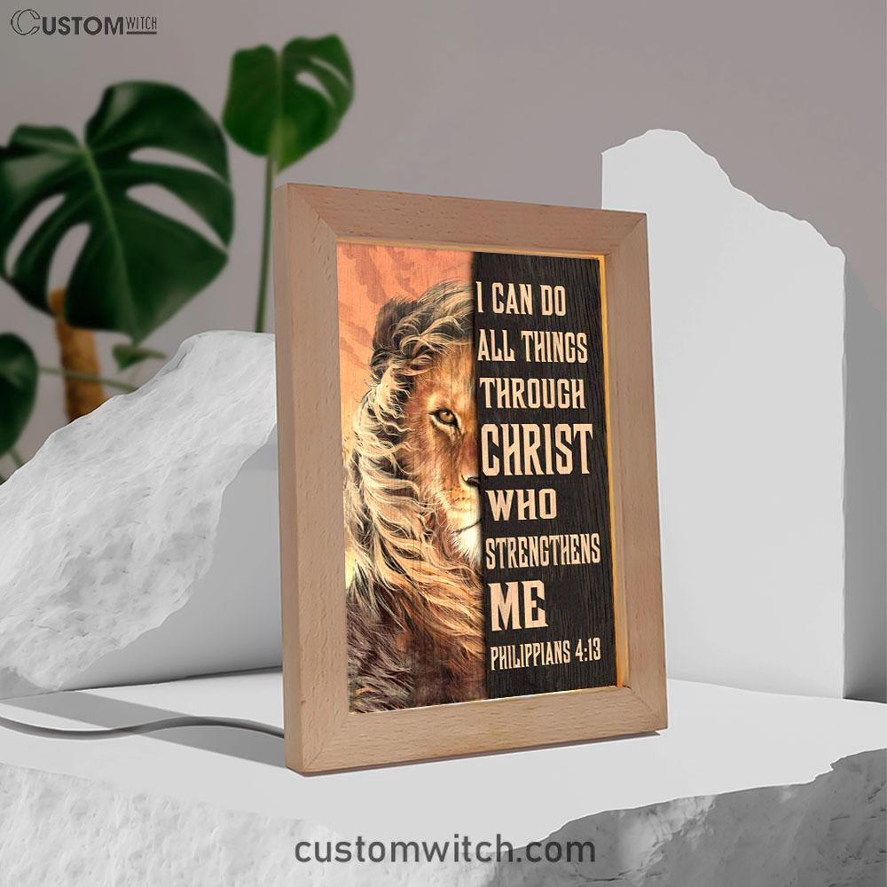 Lion Of Judah I Can Do All Things Through Christ Frame Lamp Prints - Bible Verse Decor - Scripture Art