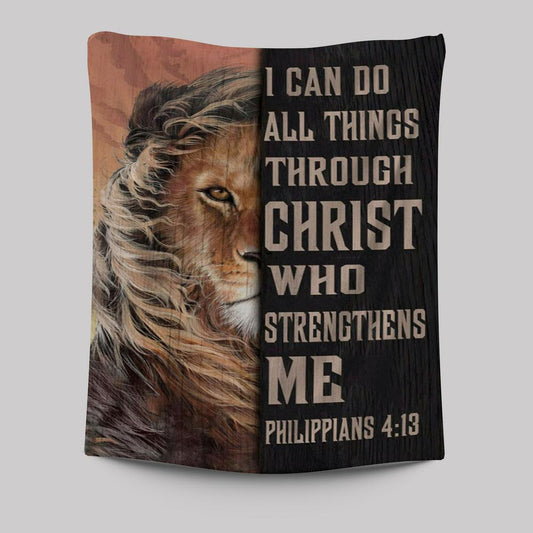 Lion Of Judah I Can Do All Things Through Christ Tapestry Prints - Bible Verse Wall Decor - Scripture Wall Art
