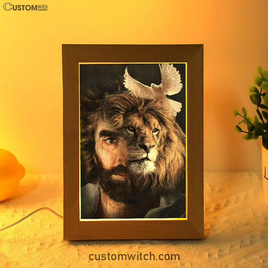 Lion Of Judah Jesus And The Dove Frame Lamp Prints - Jesus Christ Frame Lamp Art - Christian Decor