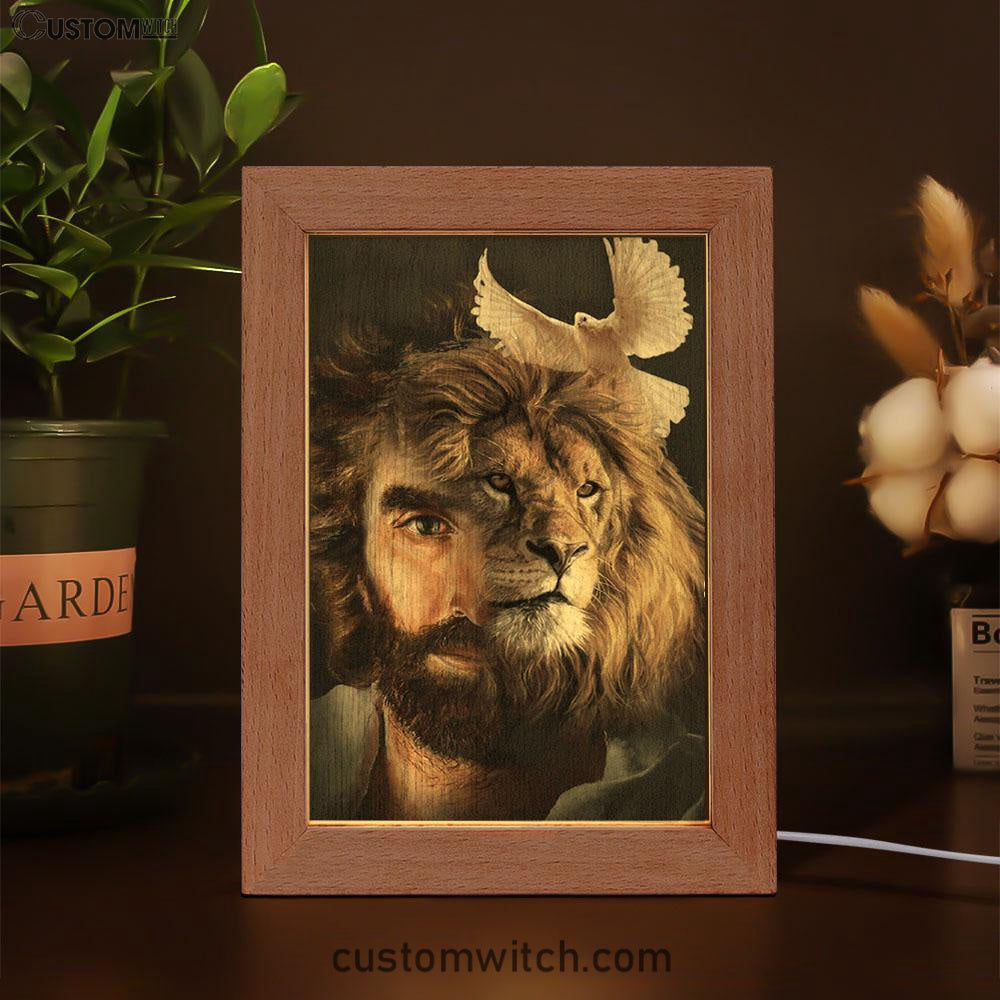 Lion Of Judah Jesus And The Dove Frame Lamp Prints - Jesus Christ Frame Lamp Art - Christian Decor