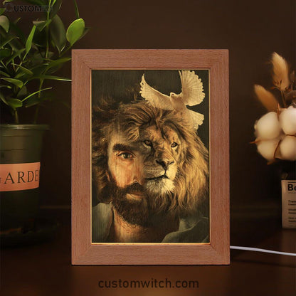 Lion Of Judah Jesus And The Dove Frame Lamp Prints - Jesus Christ Frame Lamp Art - Christian Decor