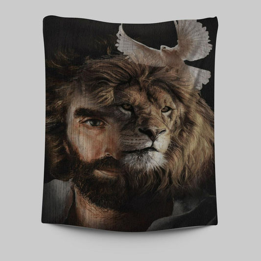 Lion Of Judah Jesus And The Dove Tapestry Prints - Jesus Christ Tapestry Art - Christian Wall Decor
