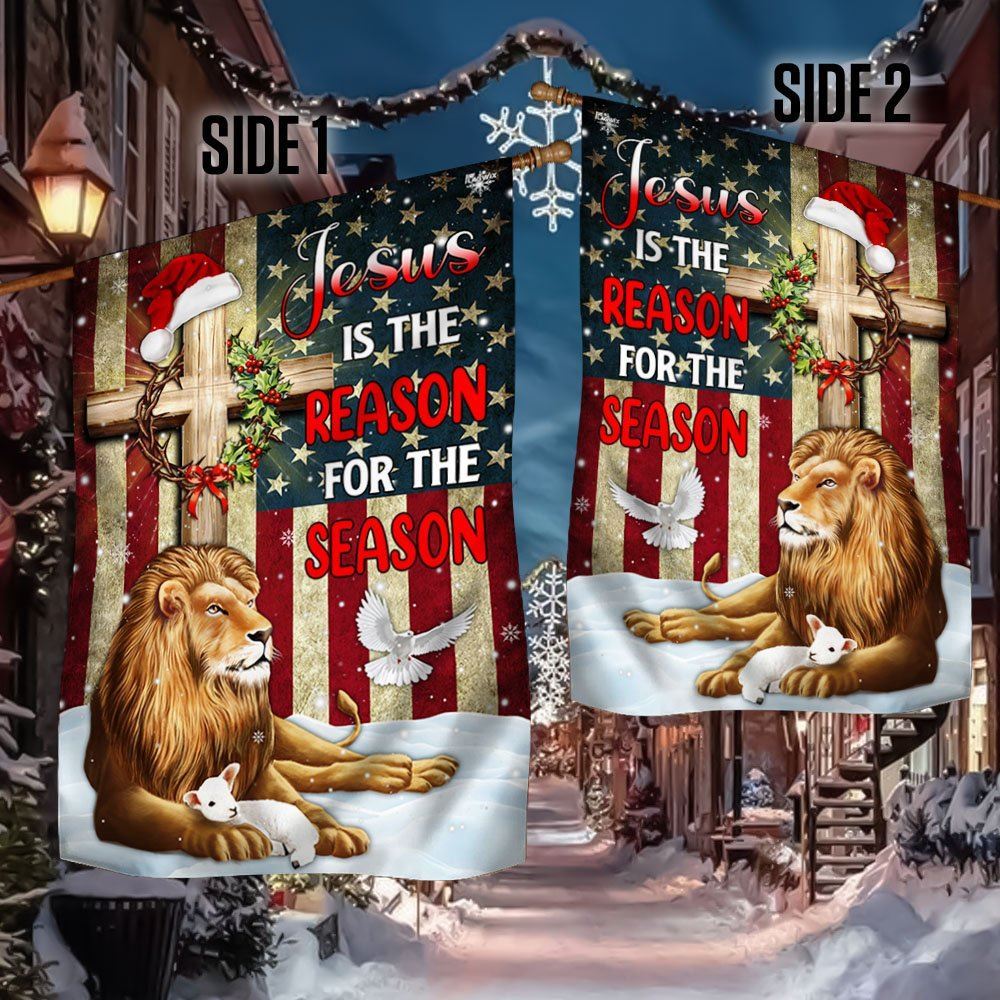 Lion Of Judah Jesus Christ Cross Christmas Flag, Christian Christmas House Flag, Christmas Outdoor Decor Ideas