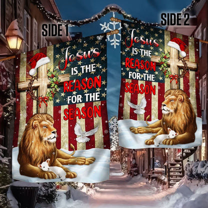 Lion Of Judah Jesus Christ Cross Christmas Flag, Christian Christmas House Flag, Christmas Outdoor Decor Ideas