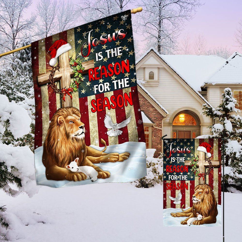 Lion Of Judah Jesus Christ Cross Christmas Flag, Christian Christmas House Flag, Christmas Outdoor Decor Ideas