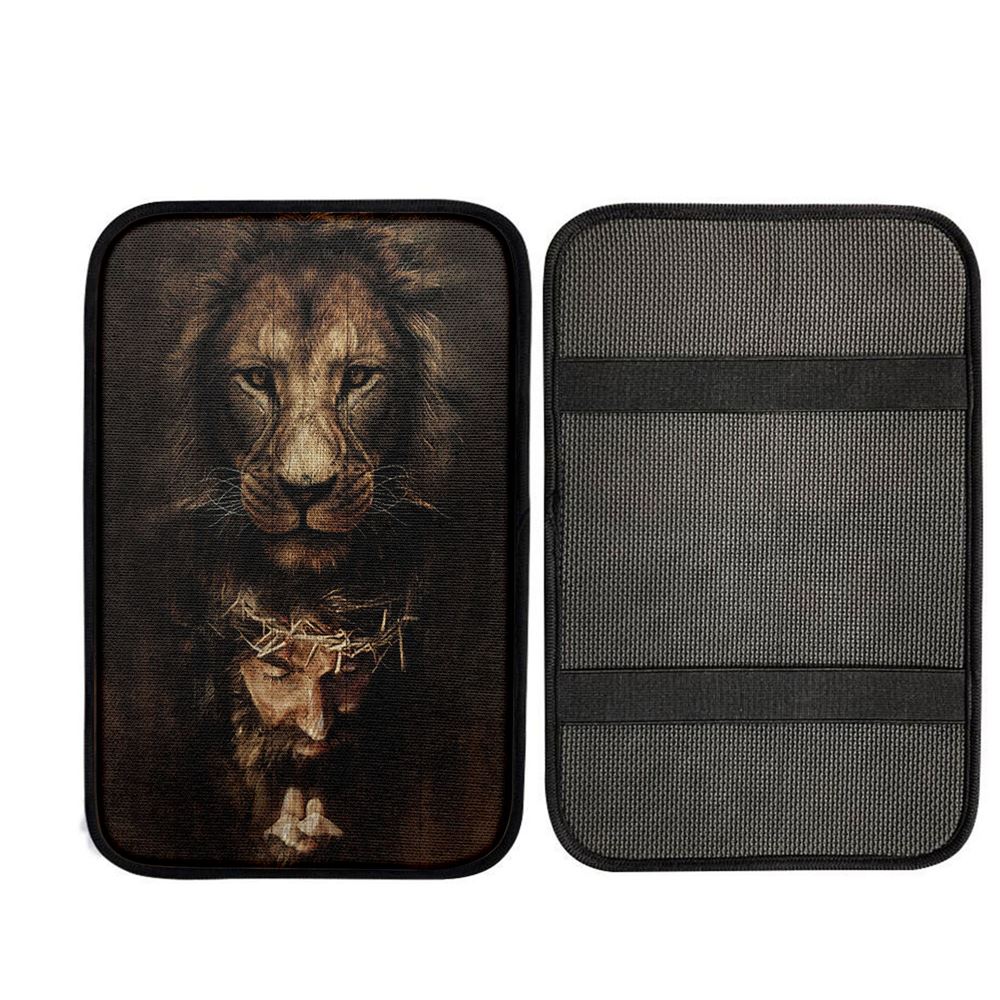 Lion Of Judah Jesus Face Car Armrest Pad - Lion Car Center Console Cover, Religious Car Interior Accessories