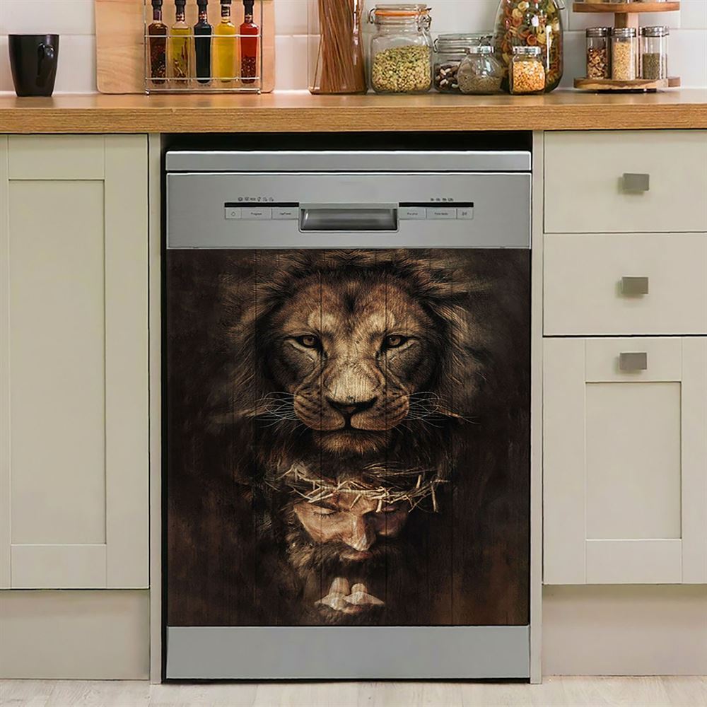 Lion Of Judah Jesus Face Dishwasher Cover, Lion Dishwasher Wrap, Christian Kitchen Decoration