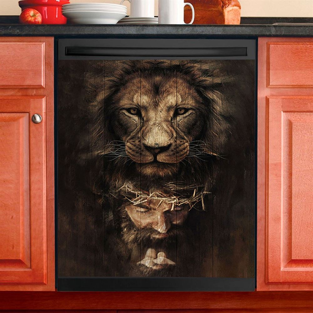 Lion Of Judah Jesus Face Dishwasher Cover, Lion Dishwasher Wrap, Christian Kitchen Decoration