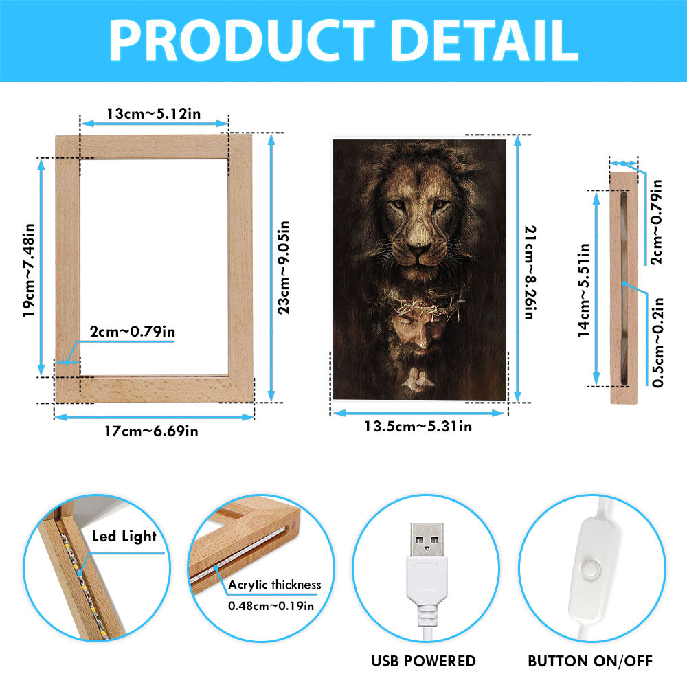 Lion Of Judah Jesus Face Frame Lamp - Lion Frame Lamp Print - Christian Art - Religious Home Decor