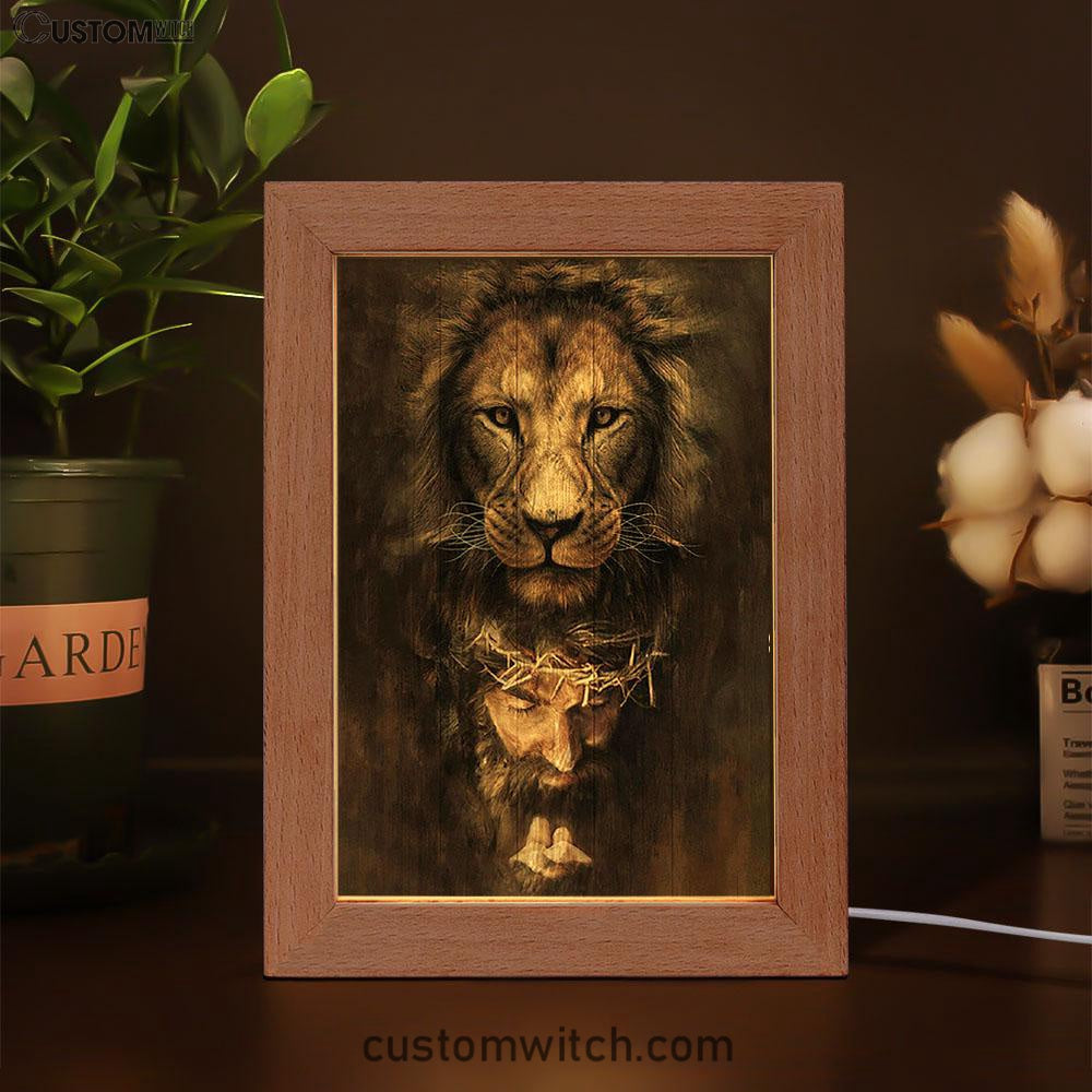 Lion Of Judah Jesus Face Frame Lamp - Lion Frame Lamp Print - Christian Art - Religious Home Decor
