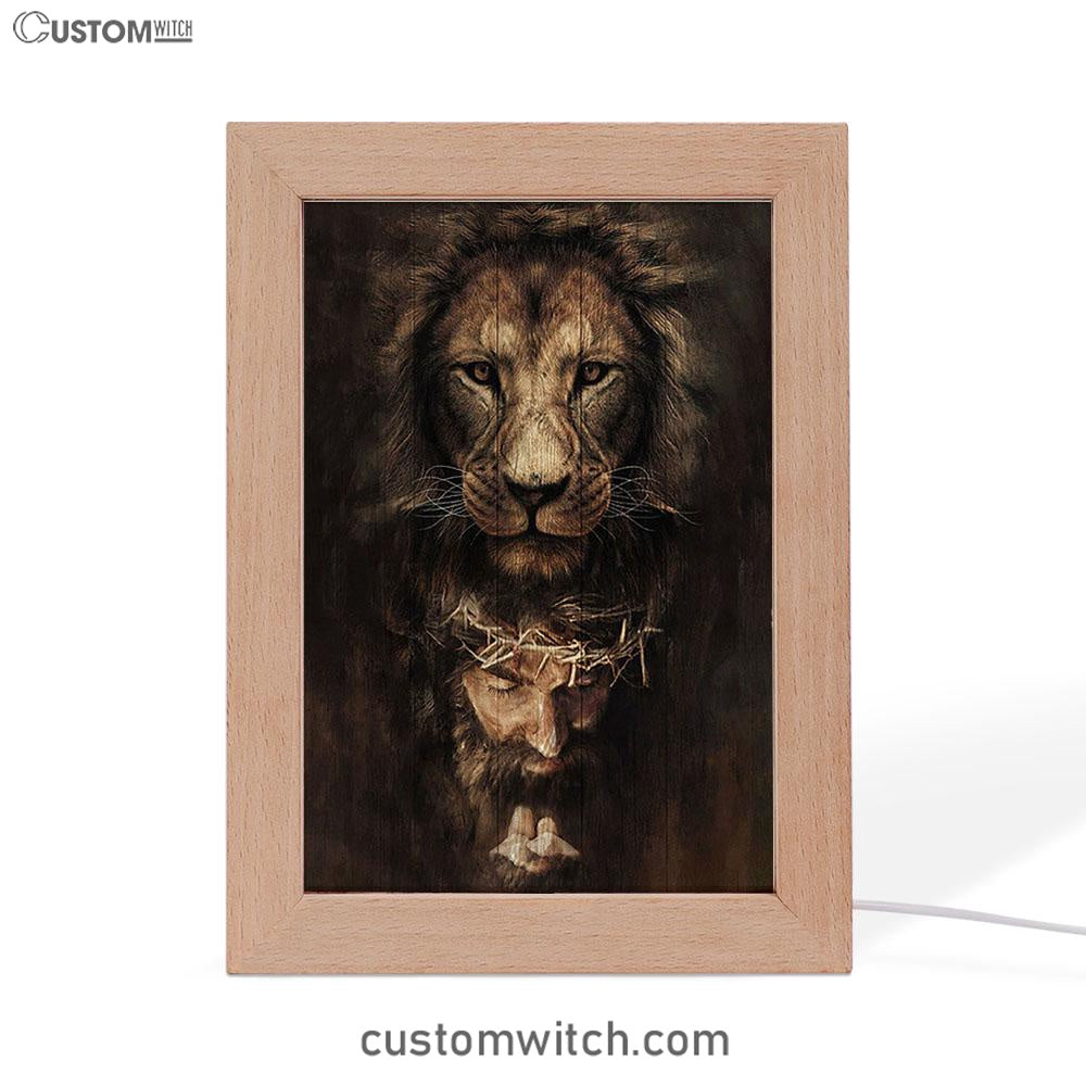 Lion Of Judah Jesus Face Frame Lamp - Lion Frame Lamp Print - Christian Art - Religious Home Decor