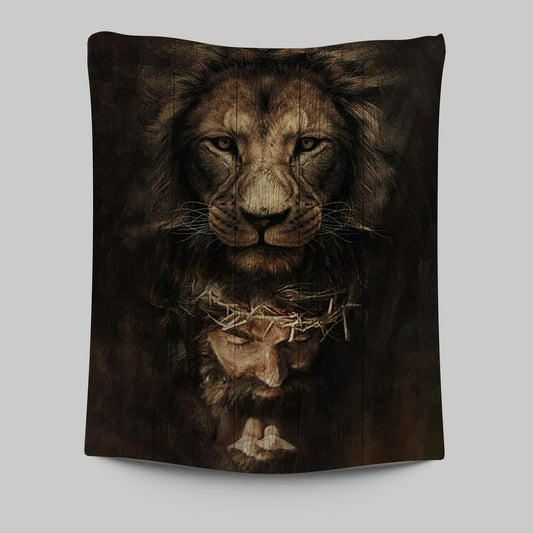 Lion Of Judah Jesus Face Tapestry - Lion Tapestry Print - Christian Wall Art - Religious Home Decor