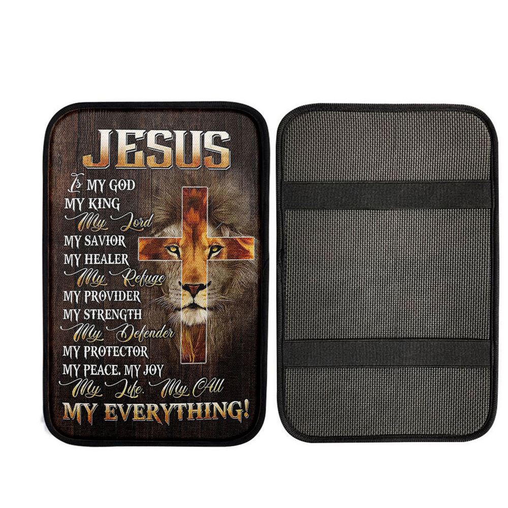 Lion Of Judah Jesus Is My King My God Car Center Console Cover - Lion Car Armrest Pad, Christian Gift Car Armrest Pad
