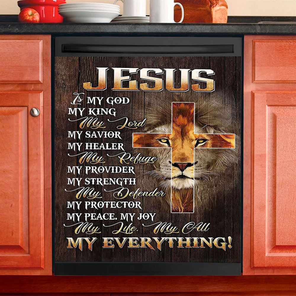 Lion Of Judah Jesus Is My King My God Dishwasher Cover, Lion Dishwasher Wrap, Christian Inspirational Kitchen Decoration