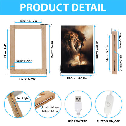 Lion Of Judah Jesus On The Cross Praying With Jesus Frame Lamp - Lion Frame Lamp Print - Christian Art - Religious Home Decor