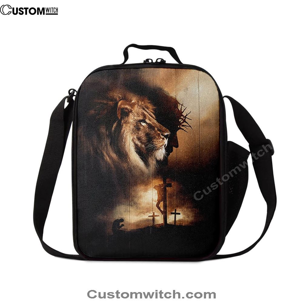 Lion Of Judah Jesus On The Cross Praying With Jesus Lunch Bag - Lion Lunch Bag, Bible Verse Lunch Bag For Men And Women