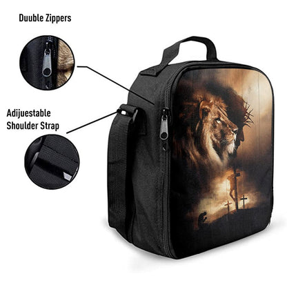Lion Of Judah Jesus On The Cross Praying With Jesus Lunch Bag - Lion Lunch Bag, Bible Verse Lunch Bag For Men And Women