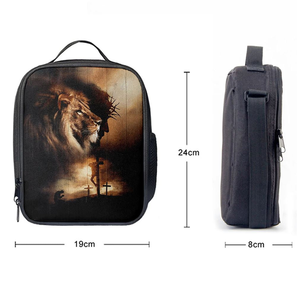 Lion Of Judah Jesus On The Cross Praying With Jesus Lunch Bag - Lion Lunch Bag, Bible Verse Lunch Bag For Men And Women