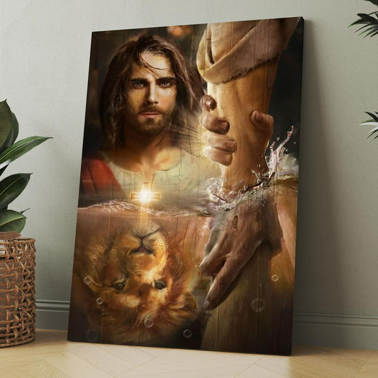 Lion Of Judah, Jesus Painting, I Will Uphold You With My Righteous Right Hand Canvas, Christmas Gift for Christian