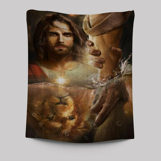 Lion Of Judah, Jesus Painting, I Will Uphold You With My Righteous Right Hand Tapestry