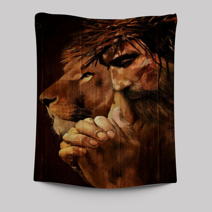 Lion Of Judah Jesus Painting Praying With God Tapestry