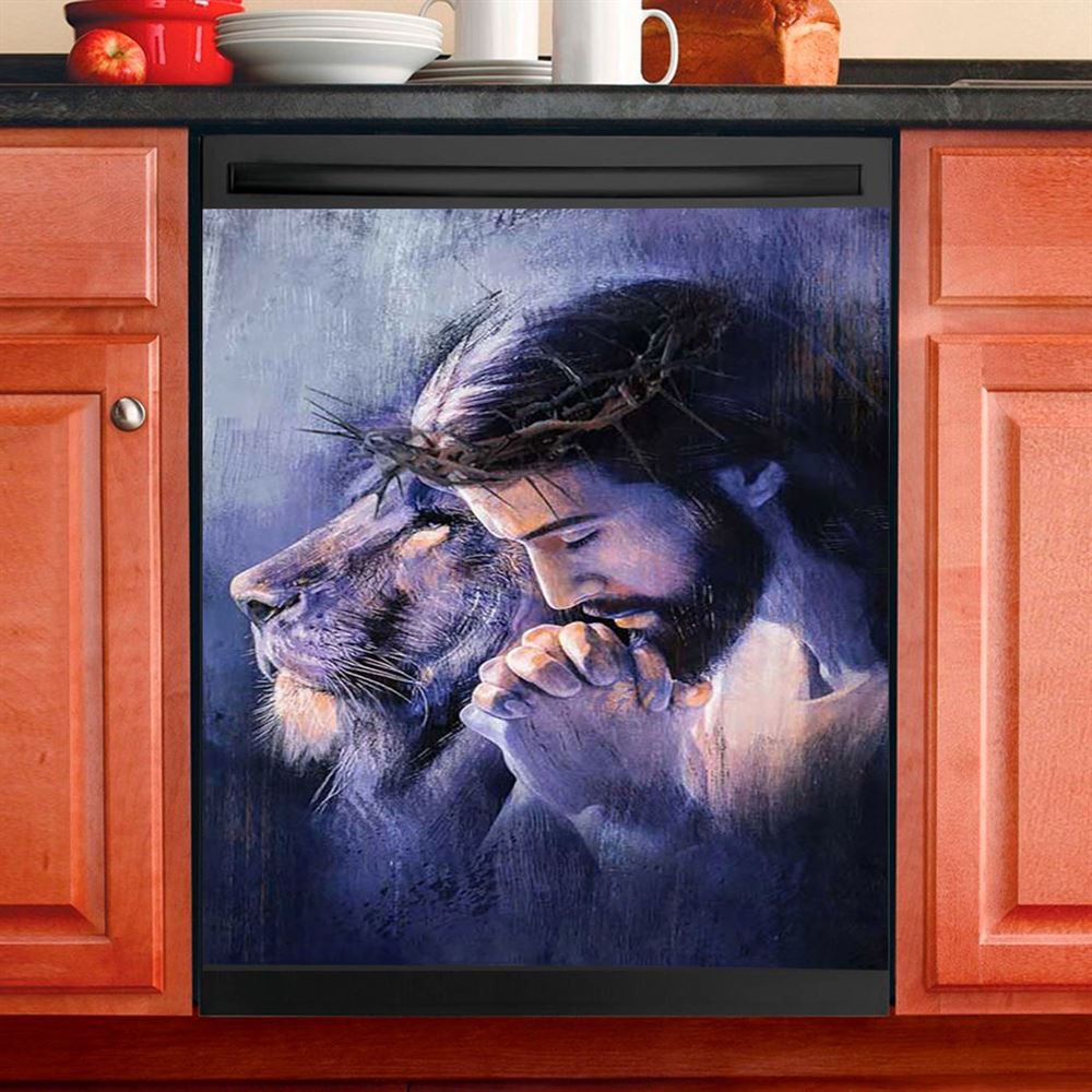 Lion Of Judah Jesus Prayer Dishwasher Cover, Lion Dishwasher Wrap, Christian Kitchen Decoration