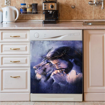 Lion Of Judah Jesus Prayer Dishwasher Cover, Lion Dishwasher Wrap, Christian Kitchen Decoration