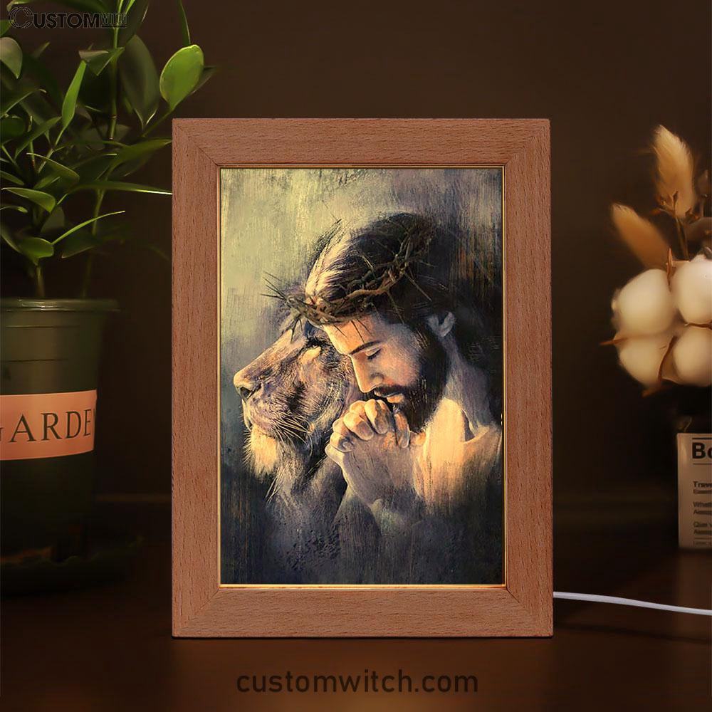 Lion Of Judah Jesus Prayer Frame Lamp - Lion Frame Lamp Print - Christian Art - Religious Home Decor