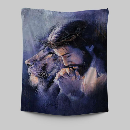 Lion Of Judah Jesus Prayer Tapestry - Lion Tapestry Print - Christian Wall Art - Religious Home Decor