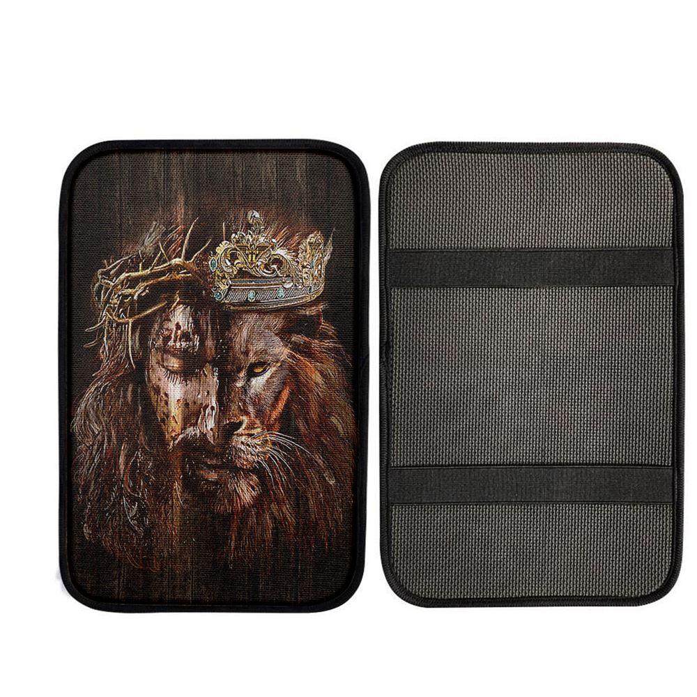Lion Of Judah Jesus The King Awesome Crowns Car Armrest Pad - Lion Car Center Console Cover, Christian Gift Car Armrest Pad