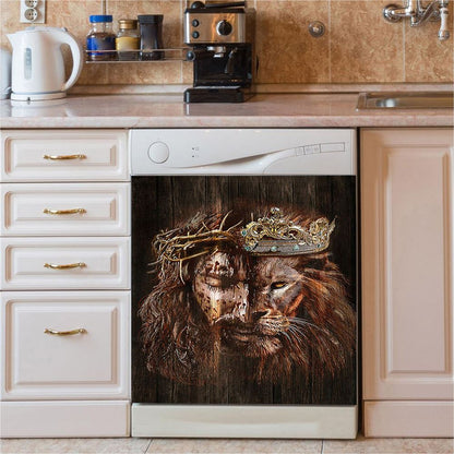 Lion Of Judah Jesus The King Awesome Crowns Dishwasher Cover, Lion Dishwasher Wrap, Christian Kitchen Decoration