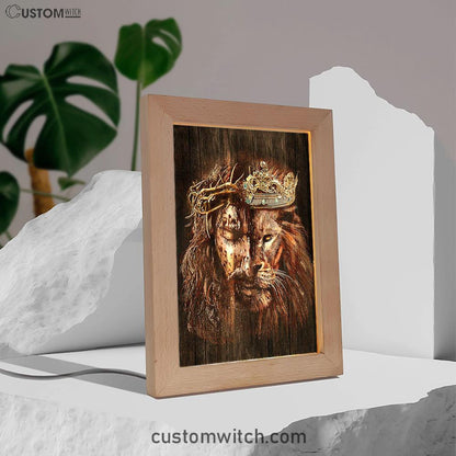 Lion Of Judah Jesus The King Awesome Crowns Frame Lamp - Lion Frame Lamp Print - Christian Art - Religious Home Decor