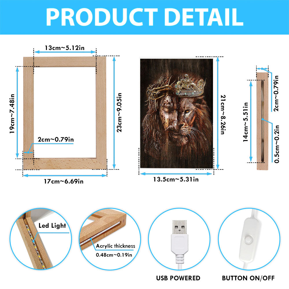 Lion Of Judah Jesus The King Awesome Crowns Frame Lamp - Lion Frame Lamp Print - Christian Art - Religious Home Decor