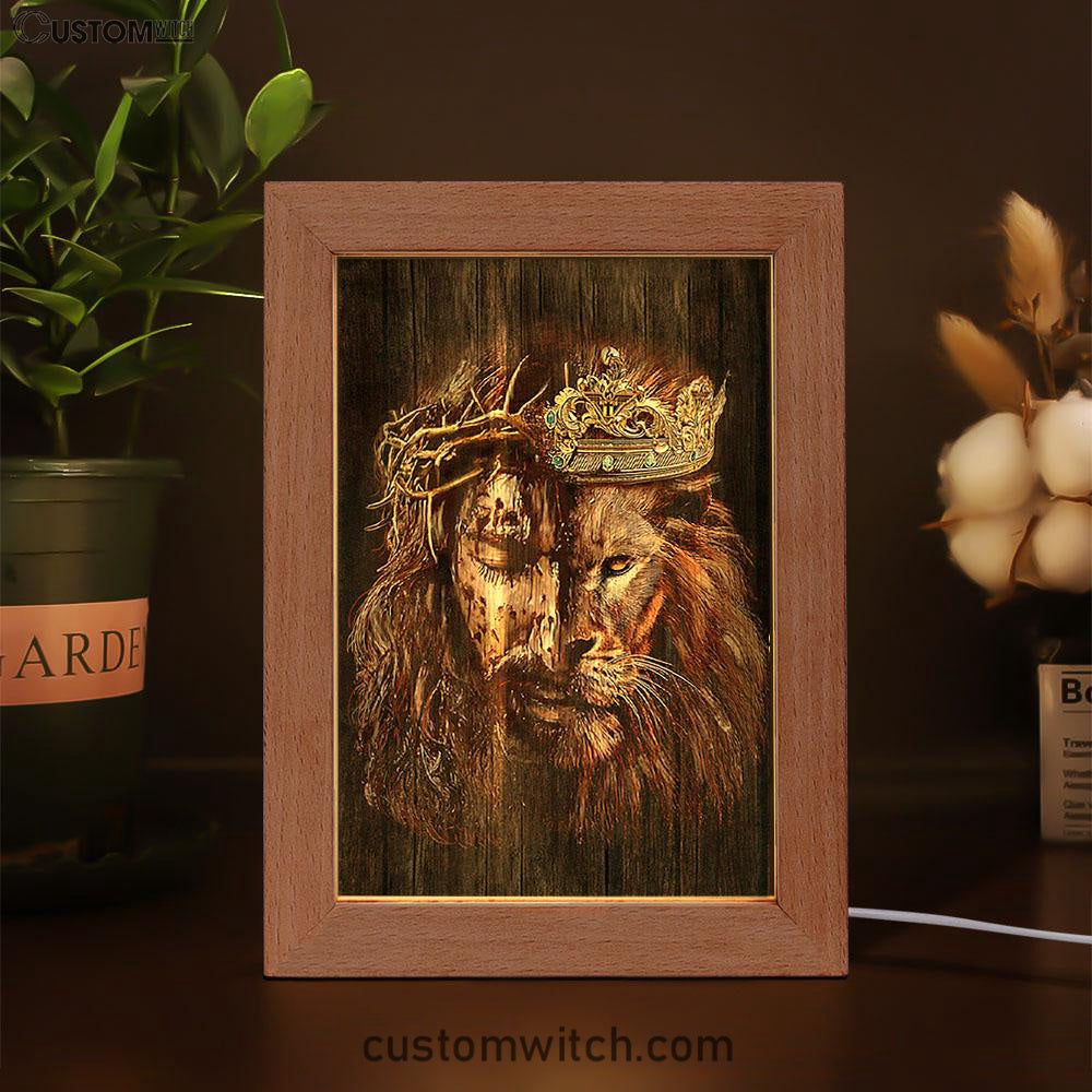 Lion Of Judah Jesus The King Awesome Crowns Frame Lamp - Lion Frame Lamp Print - Christian Art - Religious Home Decor