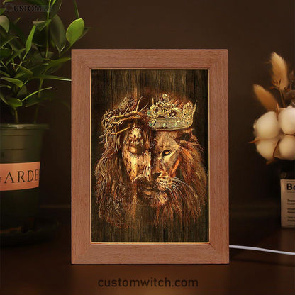 Lion Of Judah Jesus The King Awesome Crowns Frame Lamp - Lion Frame Lamp Print - Christian Art - Religious Home Decor