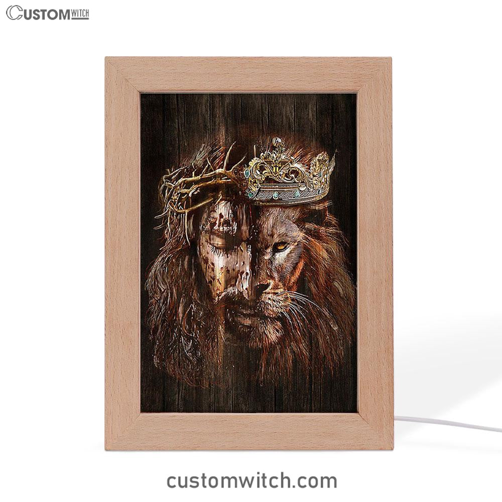 Lion Of Judah Jesus The King Awesome Crowns Frame Lamp - Lion Frame Lamp Print - Christian Art - Religious Home Decor