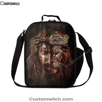 Lion Of Judah Jesus The King Awesome Crowns Lunch Bag - Lion Lunch Bag, Bible Verse Lunch Bag For Men And Women