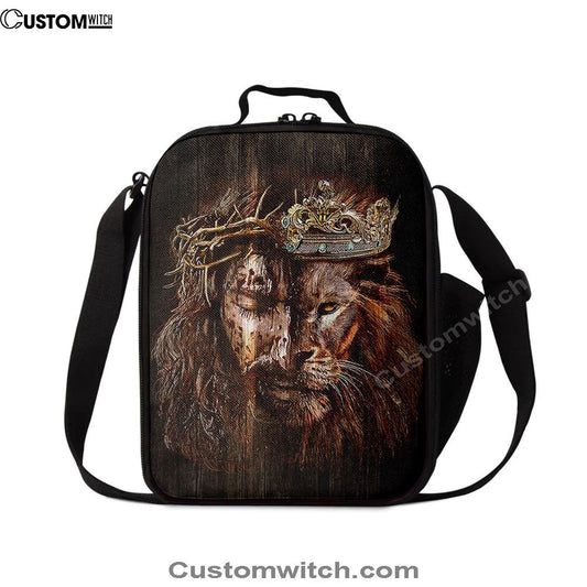 Lion Of Judah Jesus The King Awesome Crowns Lunch Bag - Lion Lunch Bag, Bible Verse Lunch Bag For Men And Women