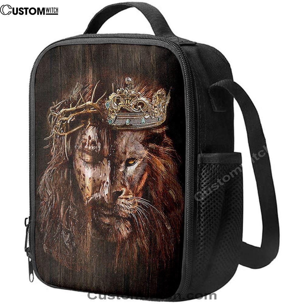 Lion Of Judah Jesus The King Awesome Crowns Lunch Bag - Lion Lunch Bag, Bible Verse Lunch Bag For Men And Women